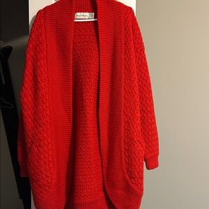 Red Open-Front Chunky Knit Women’s Sweater Cardigan